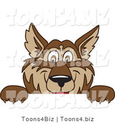 Vector Illustration of a Cartoon Wolf Mascot Looking over a Blank Sign by Mascot Junction