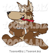 Vector Illustration of a Cartoon Wolf Mascot Playing Football by Mascot Junction