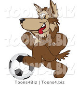 Vector Illustration of a Cartoon Wolf Mascot Playing Soccer by Mascot Junction