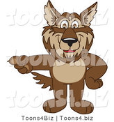 Vector Illustration of a Cartoon Wolf Mascot Pointing Left by Mascot Junction