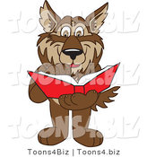 Vector Illustration of a Cartoon Wolf Mascot Reading a Book by Mascot Junction