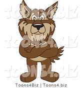 Vector Illustration of a Cartoon Wolf Mascot Standing with His Arms Crossed by Mascot Junction