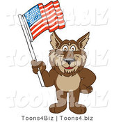 Vector Illustration of a Cartoon Wolf Mascot Waving an American Flag by Mascot Junction