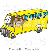 Vector Illustration of a Cartoon Wolf Mascot Waving and Driving a School Bus by Mascot Junction