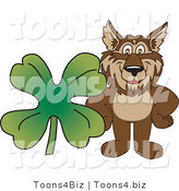 Vector Illustration of a Cartoon Wolf Mascot with a Four Leaf Clover by Mascot Junction