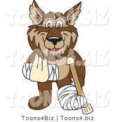Vector Illustration of a Cartoon Wolf Mascot with a Sling, Cast and Crutch by Mascot Junction