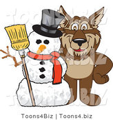 Vector Illustration of a Cartoon Wolf Mascot with a Snowman by Mascot Junction