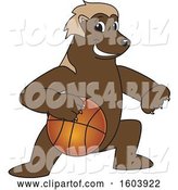 Vector Illustration of a Cartoon Wolverine Mascot Dribbling a Basketball by Mascot Junction