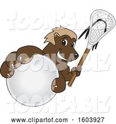 Vector Illustration of a Cartoon Wolverine Mascot Holding a Lacrosse Stick and Ball by Mascot Junction