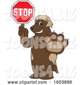 Vector Illustration of a Cartoon Wolverine Mascot Holding a Stop Sign by Toons4Biz