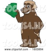 Vector Illustration of a Cartoon Wolverine Mascot Holding Cash Money by Mascot Junction