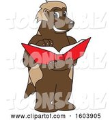 Vector Illustration of a Cartoon Wolverine Mascot Reading a Book by Mascot Junction