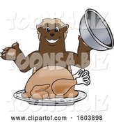 Vector Illustration of a Cartoon Wolverine Mascot Serving a Thanksgiving Turkey by Toons4Biz