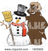 Vector Illustration of a Cartoon Wolverine Mascot with a Christmas Snowman by Mascot Junction