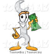 Vector Illustration of a Cartoon Wrench Mascot Holding a Dollar Bill by Mascot Junction