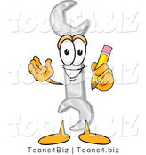 Vector Illustration of a Cartoon Wrench Mascot Holding a Pencil by Mascot Junction