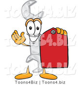 Vector Illustration of a Cartoon Wrench Mascot Holding a Red Sales Price Tag by Mascot Junction