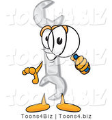Vector Illustration of a Cartoon Wrench Mascot Looking Through a Magnifying Glass by Toons4Biz