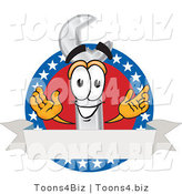 Vector Illustration of a Cartoon Wrench Mascot over a Blank White Banner on an American Themed Business Logo by Toons4Biz
