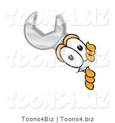 Vector Illustration of a Cartoon Wrench Mascot Peeking Around a Corner by Mascot Junction