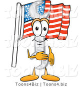 Vector Illustration of a Cartoon Wrench Mascot Pledging Allegiance to an American Flag by Mascot Junction