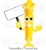 Vector Illustration of a Cartoon Yellow Highlighter Mascot Holding a Blank Sign by Mascot Junction
