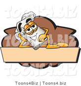 Vector Illustration of a Chef Hat Mascot Resting over a Blank Brown Label by Mascot Junction
