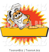 Vector Illustration of a Chef Hat Mascot Resting over a Blank Yellow Label by Mascot Junction