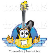 Vector Illustration of a Clipart Picture of a Guitar Mascot Logo with a Circle and Lines by Mascot Junction