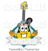 Vector Illustration of a Clipart Picture of a Guitar Mascot with a Blank Label by Mascot Junction