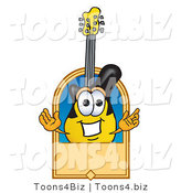 Vector Illustration of a Clipart Picture of a Guitar Mascot with a Blank Tan Label by Mascot Junction