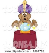 Vector Illustration of a Cougar School Mascot Fortune Teller Looking into a Crystal Ball, Symbolizing Being Proactive by Mascot Junction