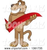 Vector Illustration of a Cougar School Mascot Holding a Check Mark, Symbolizing Acceptance by Mascot Junction