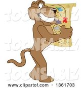 Vector Illustration of a Cougar School Mascot Holding a Map, Symbolizing Being Proactive by Mascot Junction