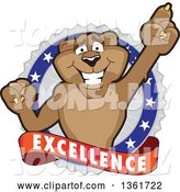 Vector Illustration of a Cougar School Mascot Holding up a Finger on an Excellence Badge by Mascot Junction