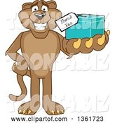 Vector Illustration of a Cougar School Mascot Holding up a Thank You Gift, Symbolizing Gratitude by Mascot Junction