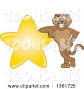 Vector Illustration of a Cougar School Mascot Leaning on a Star, Symbolizing Excellence by Mascot Junction