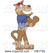 Vector Illustration of a Cougar School Mascot Riveter Wearing a Bandana and Flexing Muscles, Symbolizing Determination by Mascot Junction