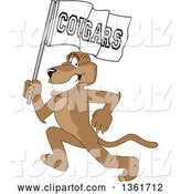 Vector Illustration of a Cougar School Mascot Running with a Team Flag, Symbolizing Pride by Mascot Junction