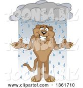 Vector Illustration of a Cougar School Mascot Shrugging in the Rain, Symbolizing Acceptance by Mascot Junction