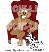 Vector Illustration of a Cougar School Mascot Sitting by a Dog, Symbolizing Responsibility by Toons4Biz