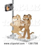 Vector Illustration of a Cougar School Mascot Stopping Another from Using a Crosswalk at the Wrong Time, Symbolizing Safety by Mascot Junction