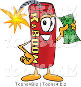 Vector Illustration of a Dynamite Stick Mascot Holding a Dollar Bill by Toons4Biz