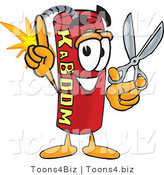 Vector Illustration of a Dynamite Stick Mascot Holding Scissors by Toons4Biz