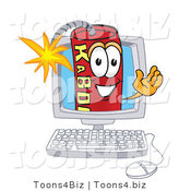 Vector Illustration of a Dynamite Stick Mascot on a Computer Screen by Mascot Junction