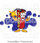 Vector Illustration of a Dynamite Stick Mascot with a Blue Paint Splatter by Mascot Junction