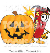 Vector Illustration of a Dynamite Stick Mascot with a Halloween Pumpkin by Mascot Junction