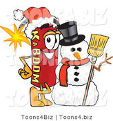 Vector Illustration of a Dynamite Stick Mascot with a Snowman on Christmas by Mascot Junction