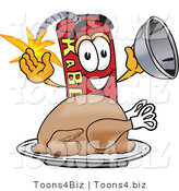 Vector Illustration of a Dynamite Stick Mascot with a Thanksgiving Turkey on a Platter by Mascot Junction