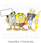 Vector Illustration of a Electric Plug Mascot with a Light Bulb and Electrical Switch by Toons4Biz